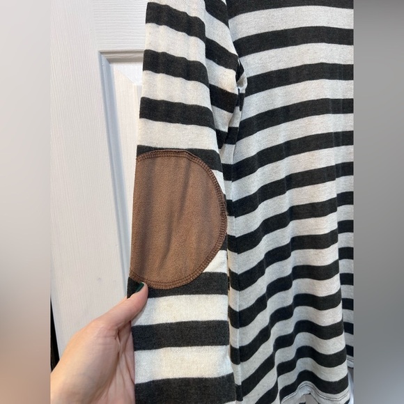 Always Me Linen Blend Lightweight Striped Cardigan Elbow Patches Women Sz M - Picture 3 of 7